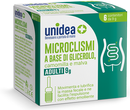 UNIDEA MICROCLISMA PER ADULTI 9G GLICEROLO CAMOMILLA E MALVA 6 PEZZI