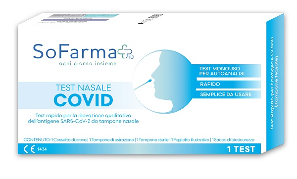 TEST ANTIGENICO RAPIDO COVID-19 NASALE AUTODIAGNOSTICO DETERMINAZIONE QUALITATIVA ANTIGENI SARS-COV-2 IN TAMPONI NASALI MEDIANTE IMMUNOCROMATOGRAFIA SOFARMAPIU’